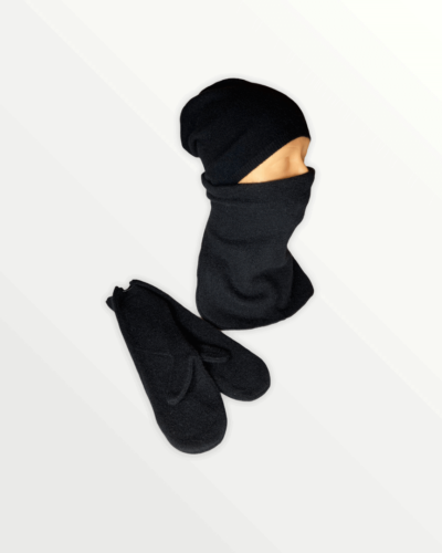Black 100% Cashmere Beanie, Snood, and Gloves Set