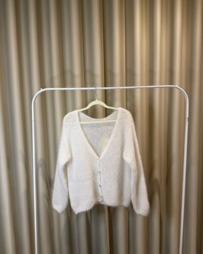 White V-neck Button-down Cardigan