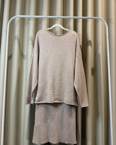 Sand Open Cardigan and Skirt Set