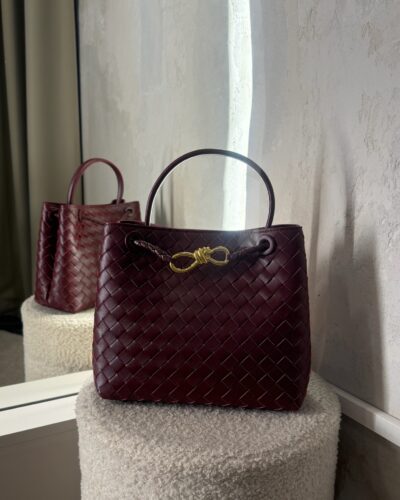 Woven Leather Handbag in Burgundy